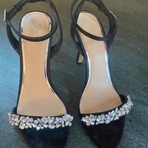 Jewel Badgley Mischka Black Satin Sandals 8.5